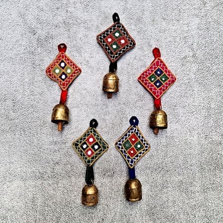 Handcrafted Copper Bell Charms Set of 5 Decorative Hangings